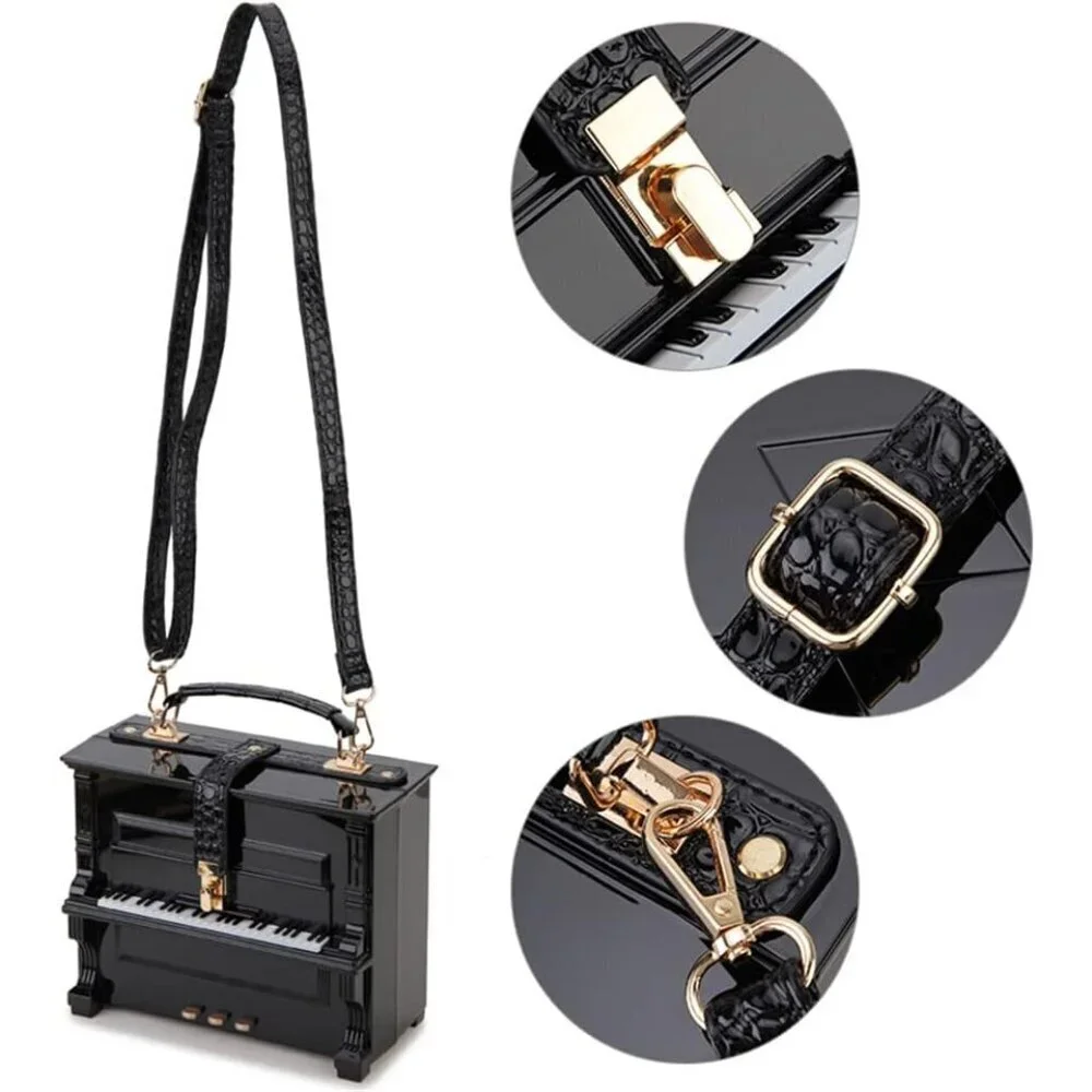 Women Acrylic Piano Shaped Purse Crossbody Clutch Elegant Handbag